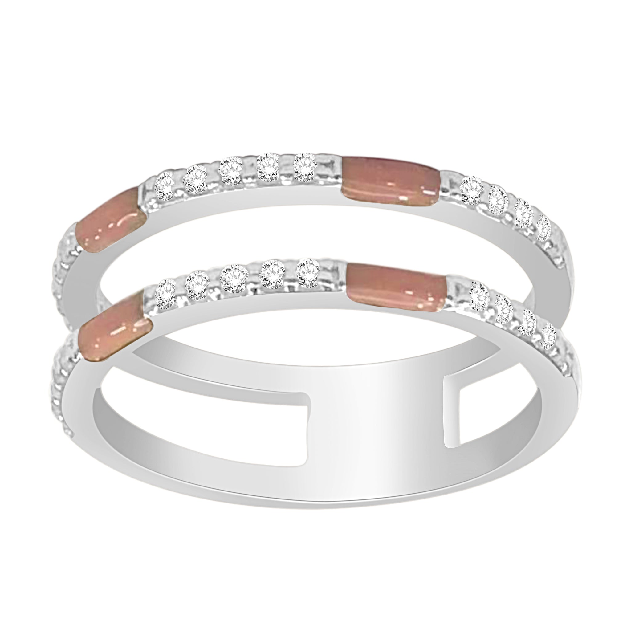 0.25 cttw Peach Enamel Diamonds Ring, Sterling Silver