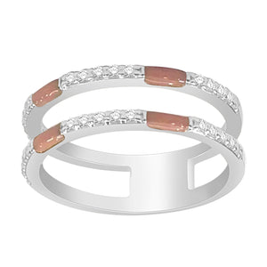 0.25 cttw Peach Enamel Diamonds Ring, Sterling Silver