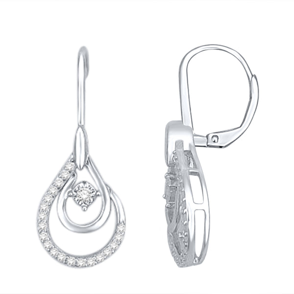 Diamonds Tear Drop Lever back Earrings, Sterling Silver