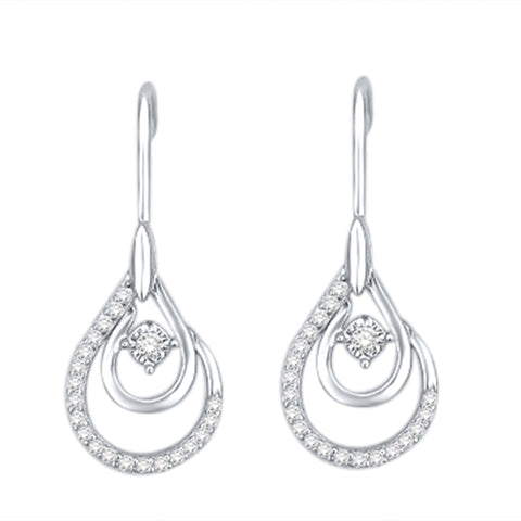 Diamonds Tear Drop Lever back Earrings, Sterling Silver