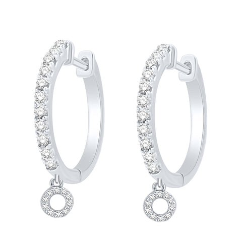 Diamonds "O" Dangle Hoop Earrings, Sterling Silver