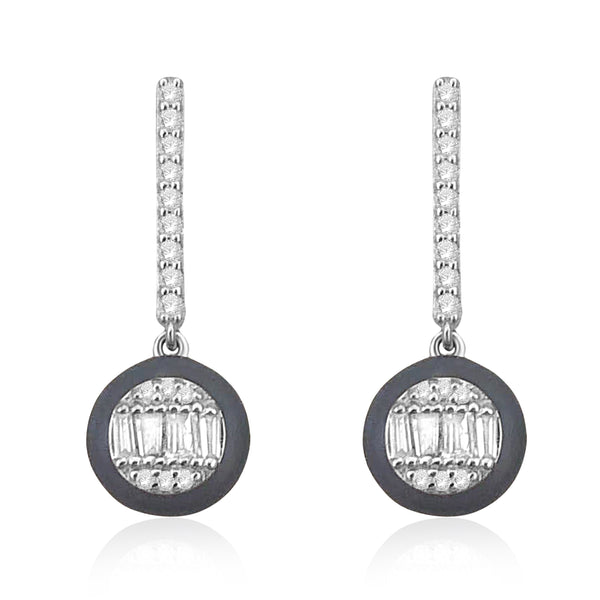 0.33 Cttw Diamond Black Enamel Earrings, Sterling Silver