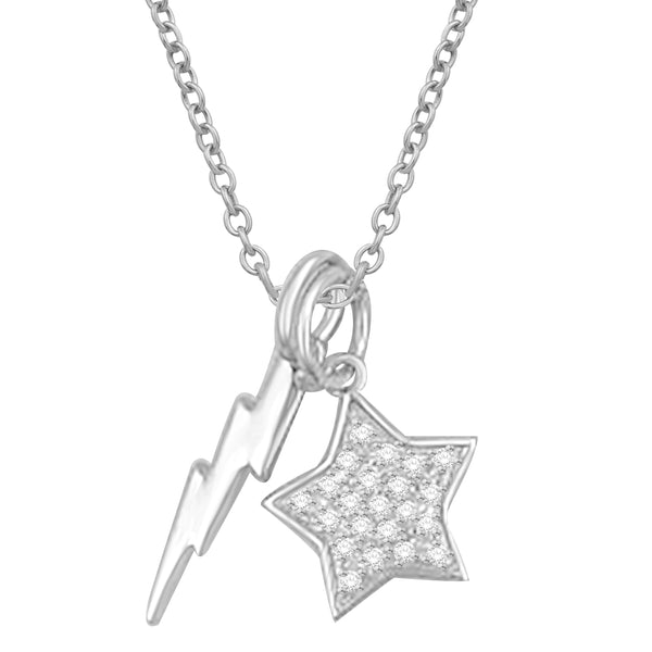 0.10 Cttw Diamond Bolt & Star Pendant, Sterling Silver