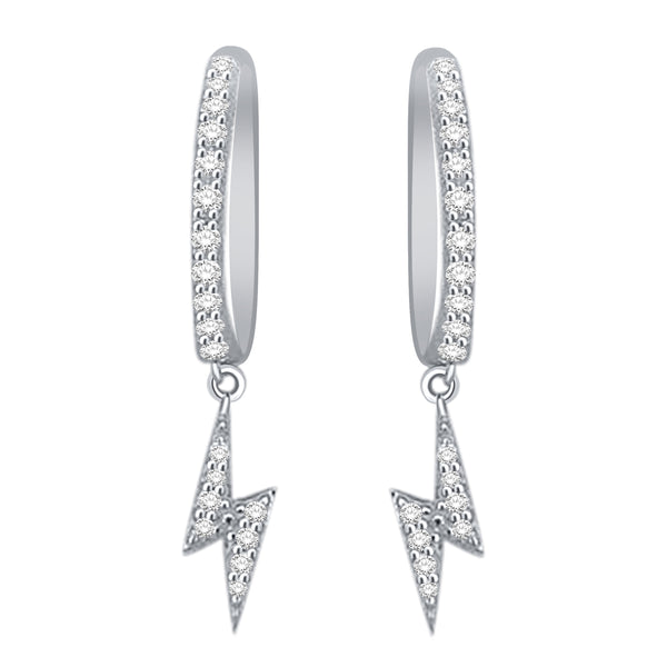 Diamond Lightning Bolt Hoop Earrings, Sterling Silver