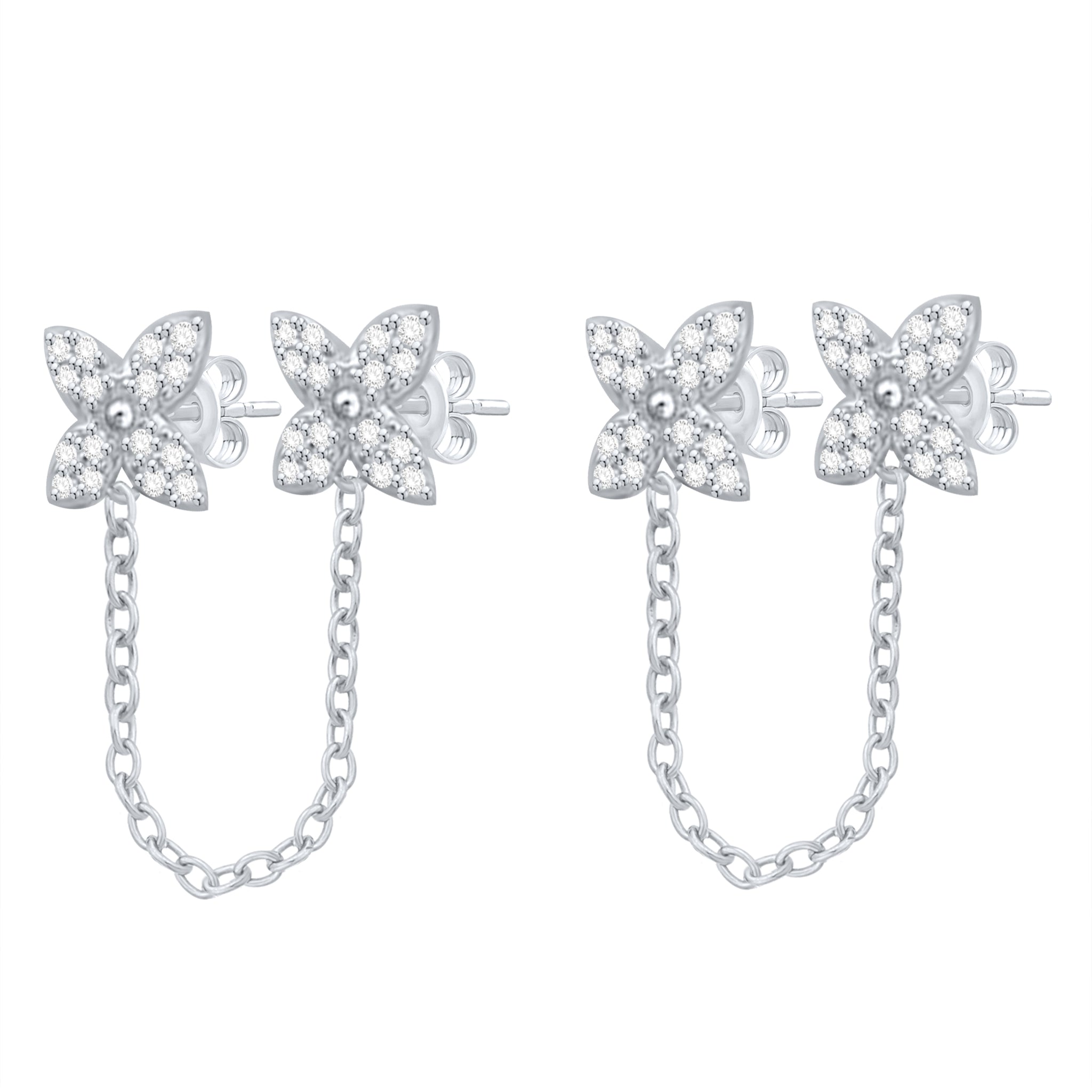 Diamond Floral Double Stud Earrings, Sterling Silver