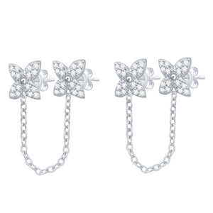 Diamond Floral Double Stud Earrings, Sterling Silver