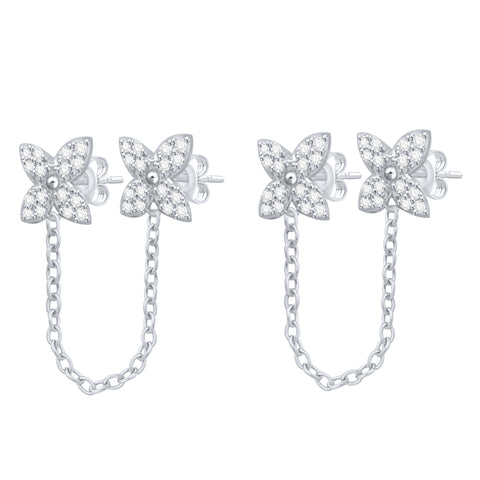 Diamond Floral Double Stud Earrings, Sterling Silver