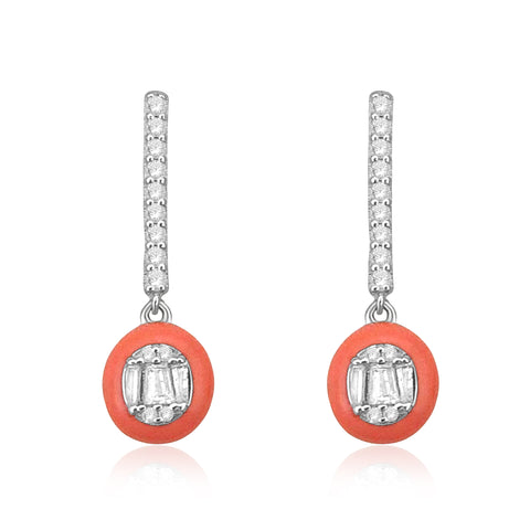 0.25 Cttw Diamond Peach Enamel Earrings, Sterling Silver