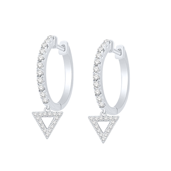 0.33 Cttw Diamond Triangle Dangle Hoop Earrings, Sterling Silver