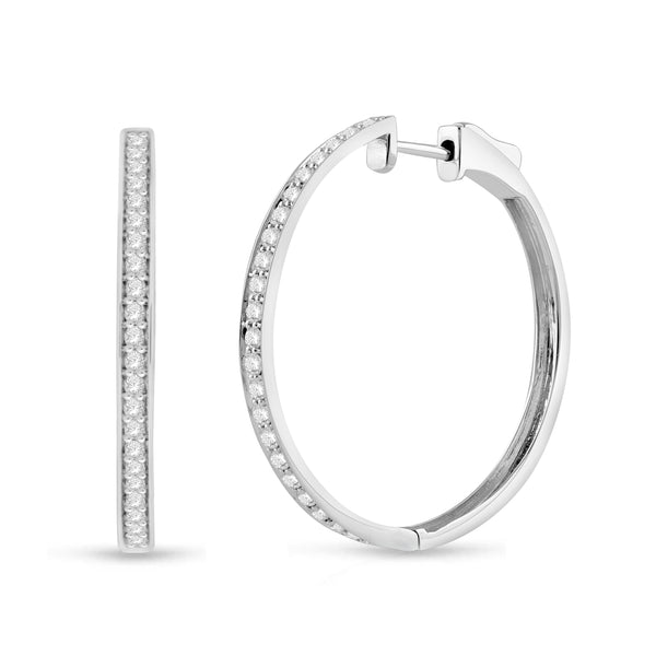 1.00 Cttw Diamond Hinged Hoop Earrings, 14K White Gold