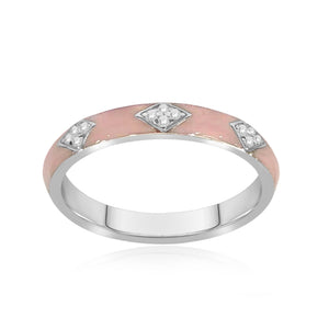 0.05 Cttw Diamond Pink Enamel Ring, Sterling Silver