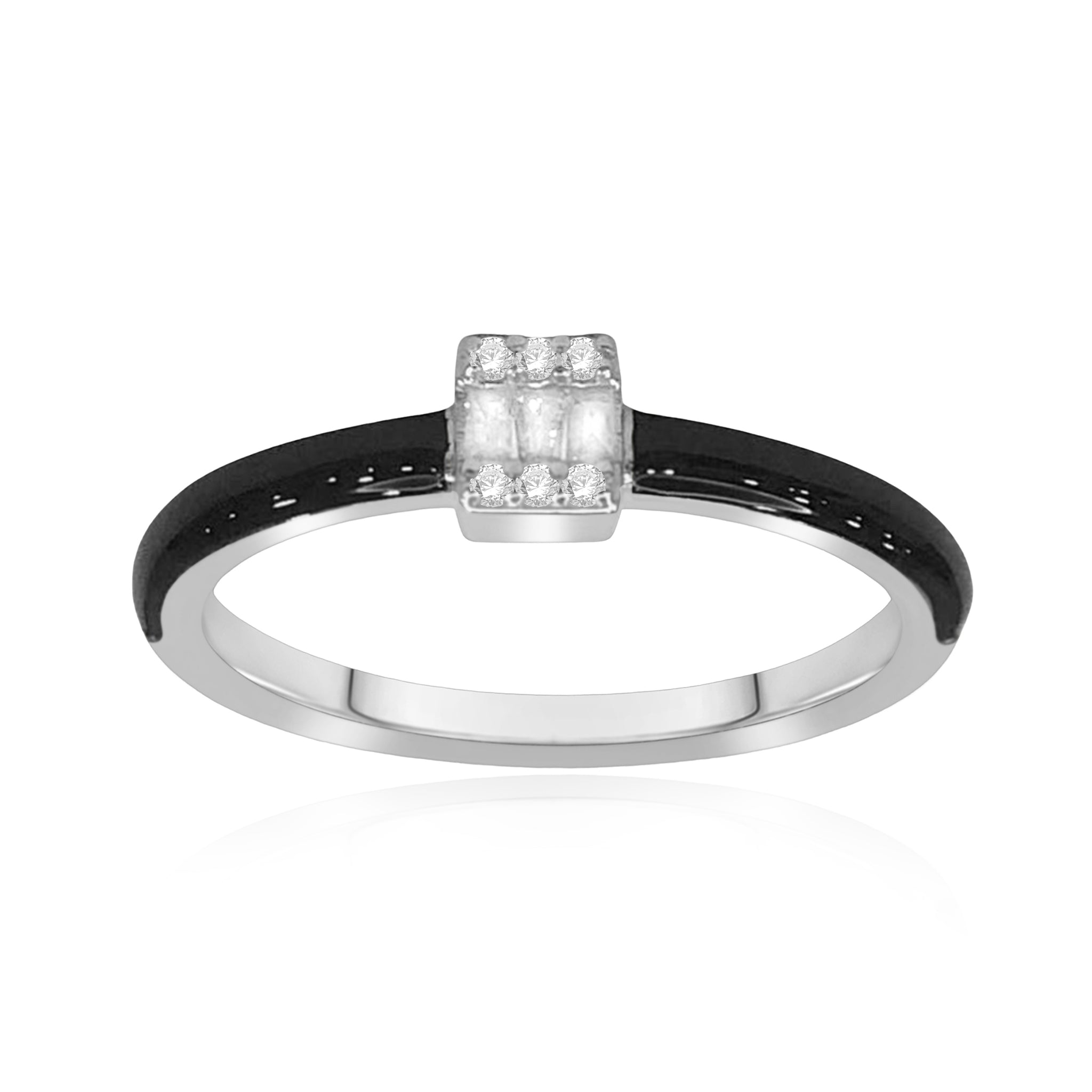 0.08 Cttw Diamond Black Enamel Ring, Sterling Silver