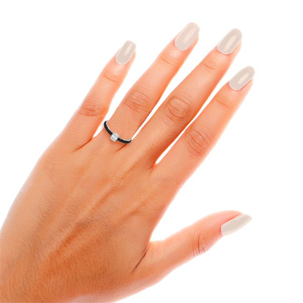 0.08 Cttw Diamond Black Enamel Ring, Sterling Silver