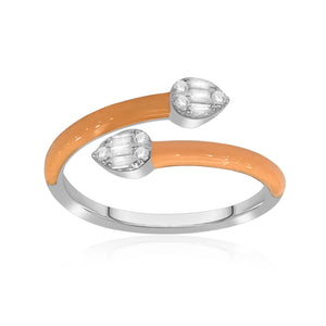 Peach Enamel Diamond Ring, Sterling Silver