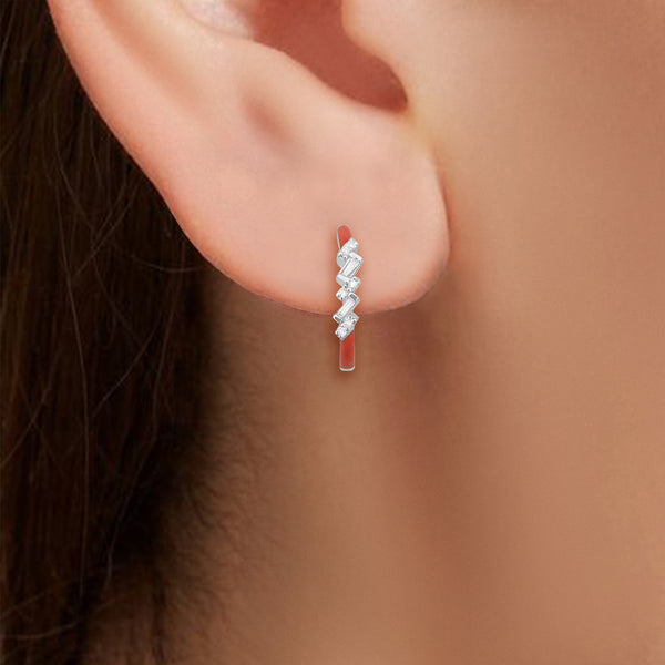 Pink Enamel Diamond Earring, Sterling Silver