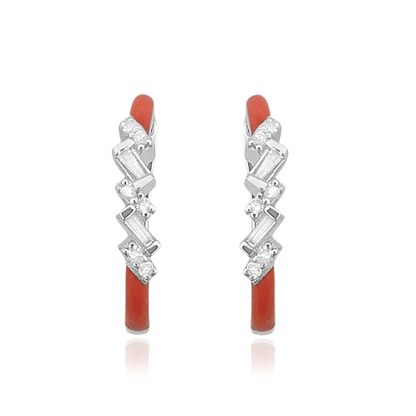 Pink Enamel Diamond Earring, Sterling Silver