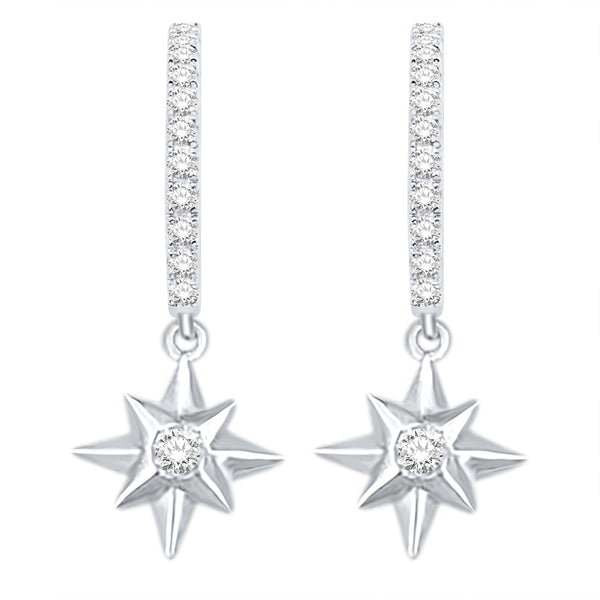 Diamonds North Star Hoop Earrings, Sterling Silver