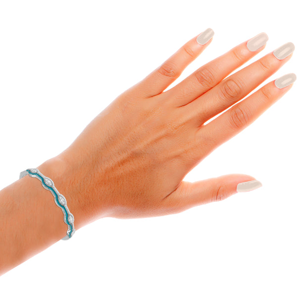 0.75 ctw Diamonds Teal Enamel  Bracelet, Sterling Silver