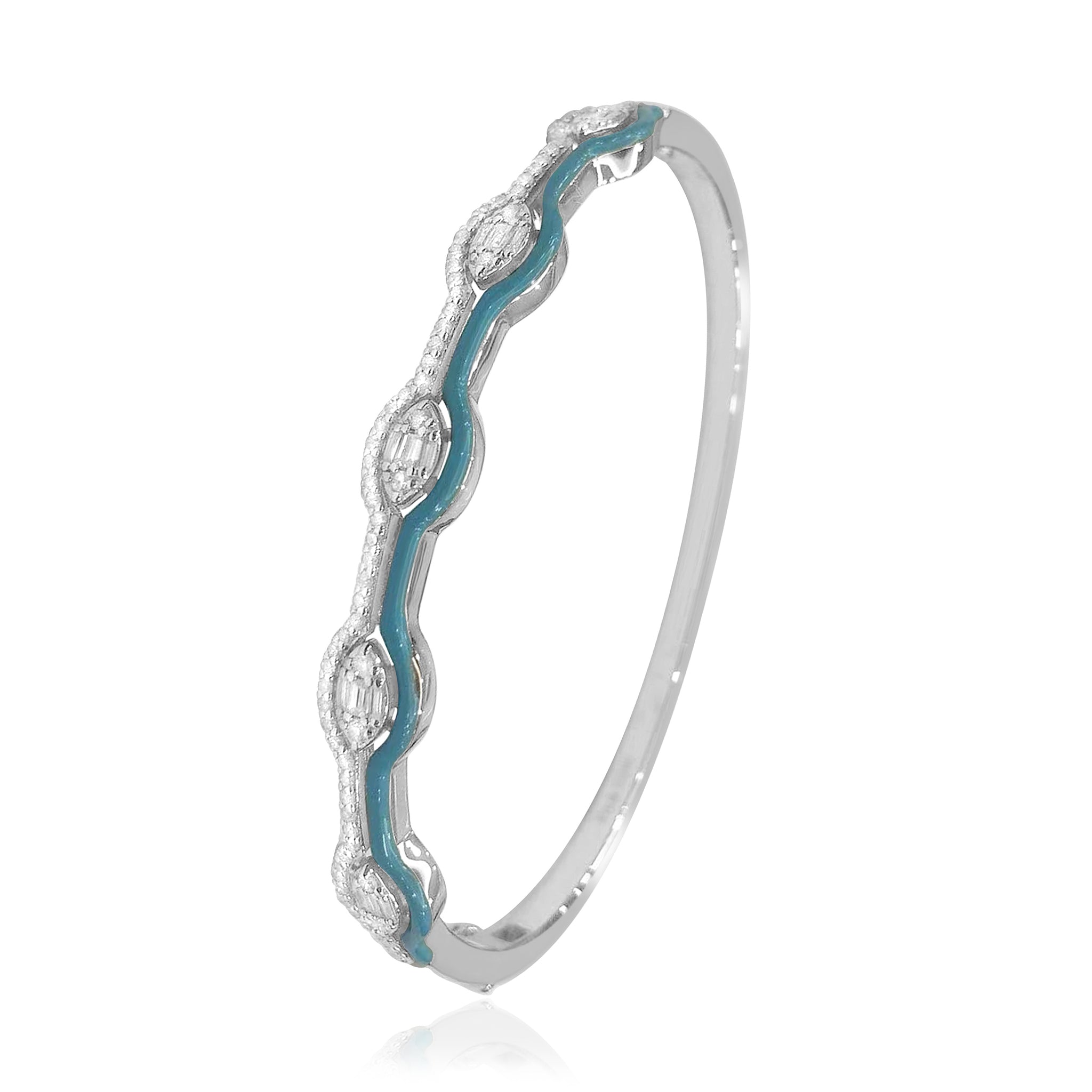 0.75 ctw Diamonds Teal Enamel  Bracelet, Sterling Silver