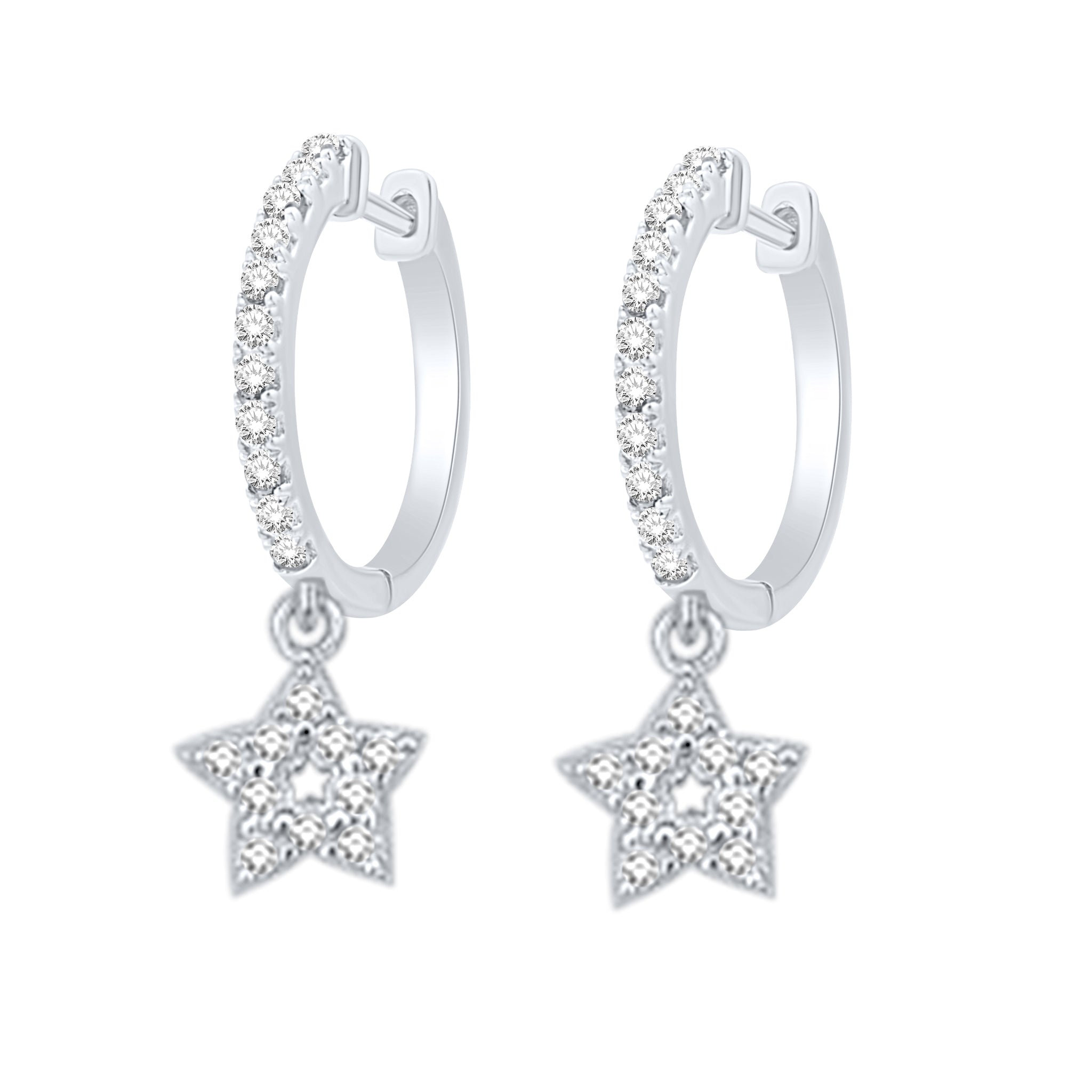 Diamonds Star Hoop Earrings, Sterling Silver