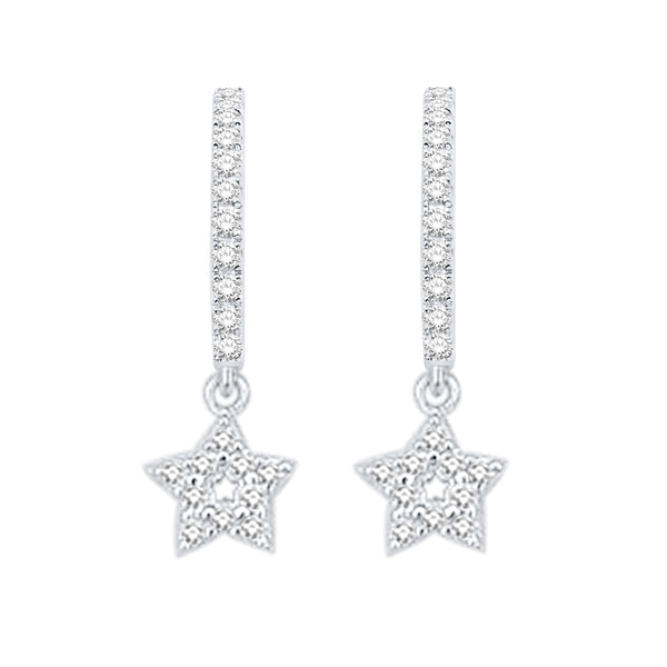 Diamonds Star Hoop Earrings, Sterling Silver