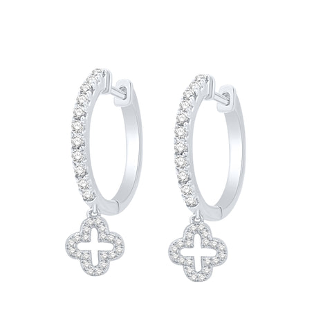 Diamond Floral Hoop Earrings, Sterling Silver