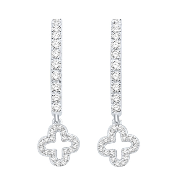 Diamond Floral Hoop Earrings, Sterling Silver