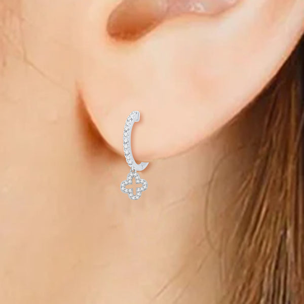 Diamond Floral Hoop Earrings, Sterling Silver