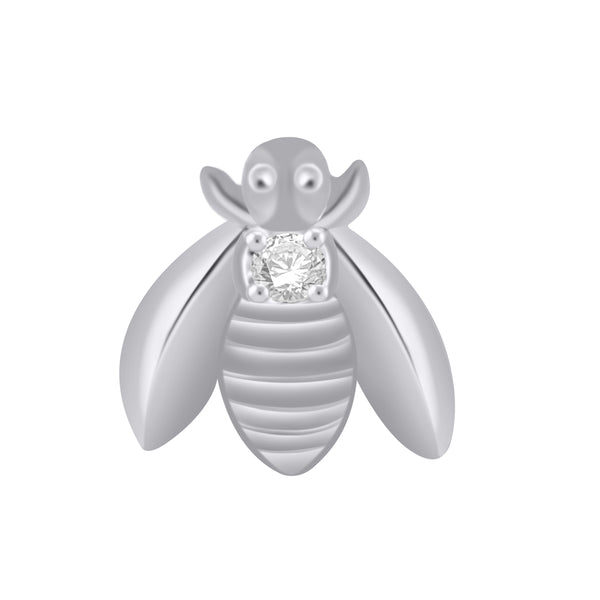 0.005 Cttw Diamond Single Bee Stud Earrinngs, 14K White Gold