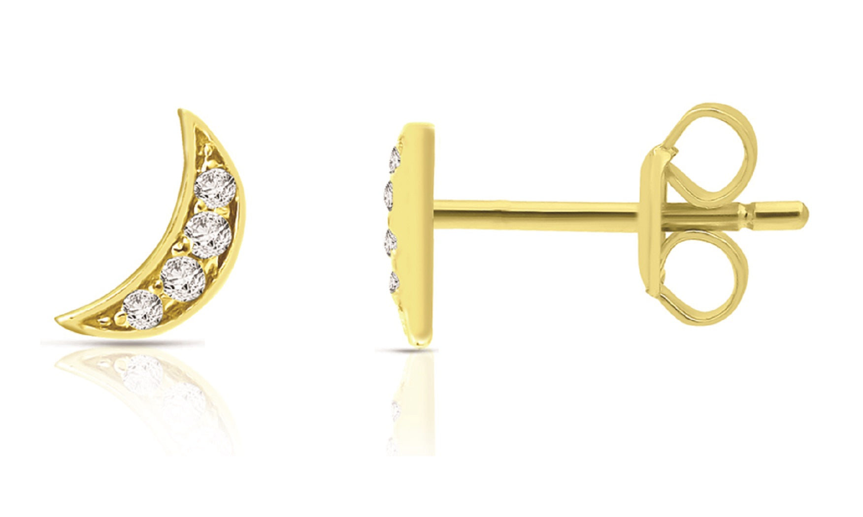 14K Yellow Gold Diamond Single Moon Stud Earrings