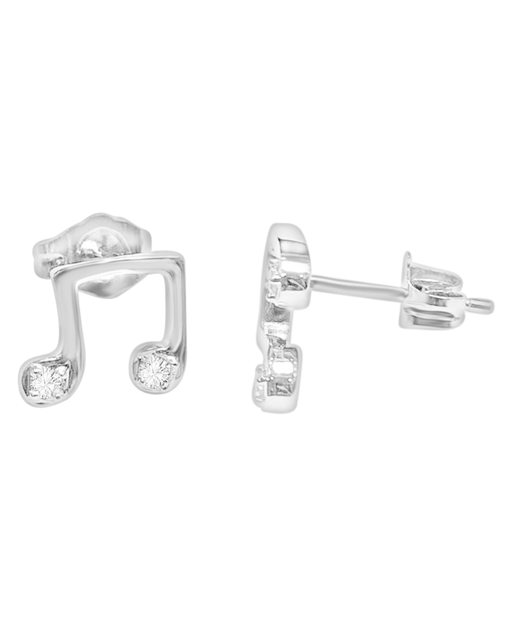 14K White Gold Diamond Single Music Note Earrings