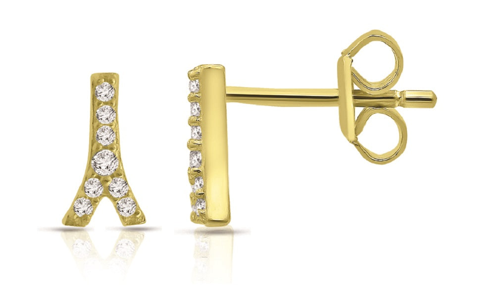 14K Yellow Gold Diamond Single Wish Bone Stud Earrings