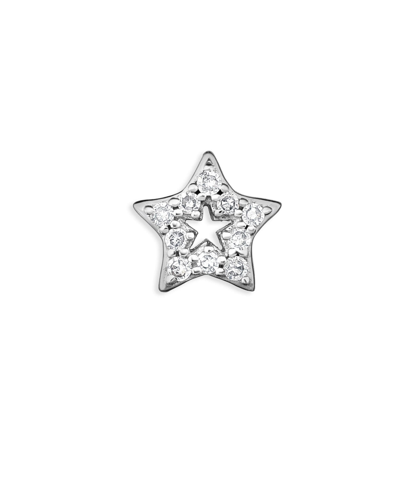 14K White Gold Diamond Single Star Stud Earrings