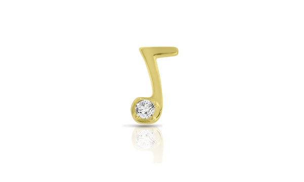 14K Yellow Gold Diamond Single Music Note Earrings