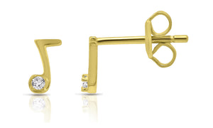 14K Yellow Gold Diamond Single Music Note Earrings