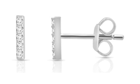 14K White Gold Diamond Single Bar Stud Earrings