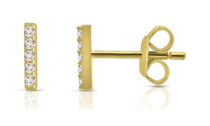 14K Yellow Gold Diamond Single Bar Stud Earrings