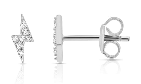 Diamond Single Lightning Earrings, Sterling Silver