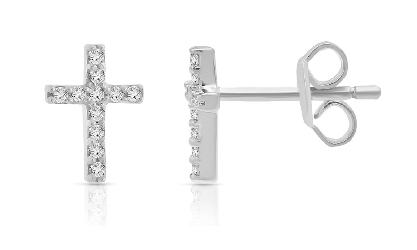 1/10 Cttw Diamond Cross Stud Earrings for Women in Sterling Silver