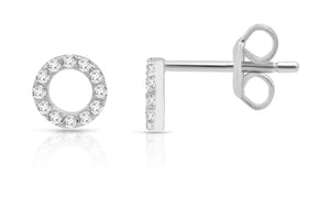 14K White Gold Diamond Single Circle Stud Earring