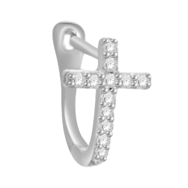 Diamond Single Cross Earring, Sterling Silver