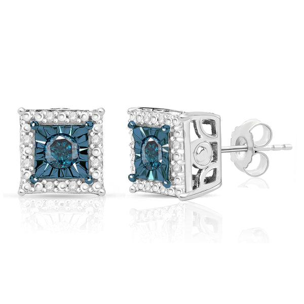 0.25 Cttw Square Diamond Stud Earrings, Sterling Silver