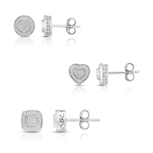 0.30 Cttw Set of 3 Diamond Stud Earrings, Sterling Silver