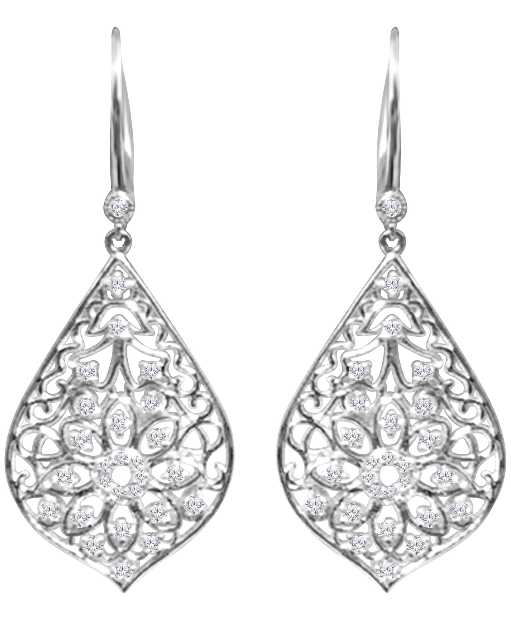 0.50 Cttw Diamond Dangle Earrings, 14K White Gold