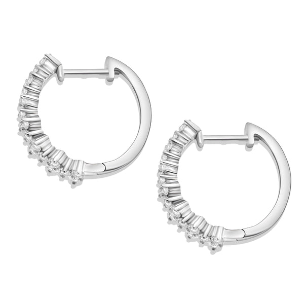 1.00 Cttw Diamond Cluster Hoop Earring, 14K White Gold