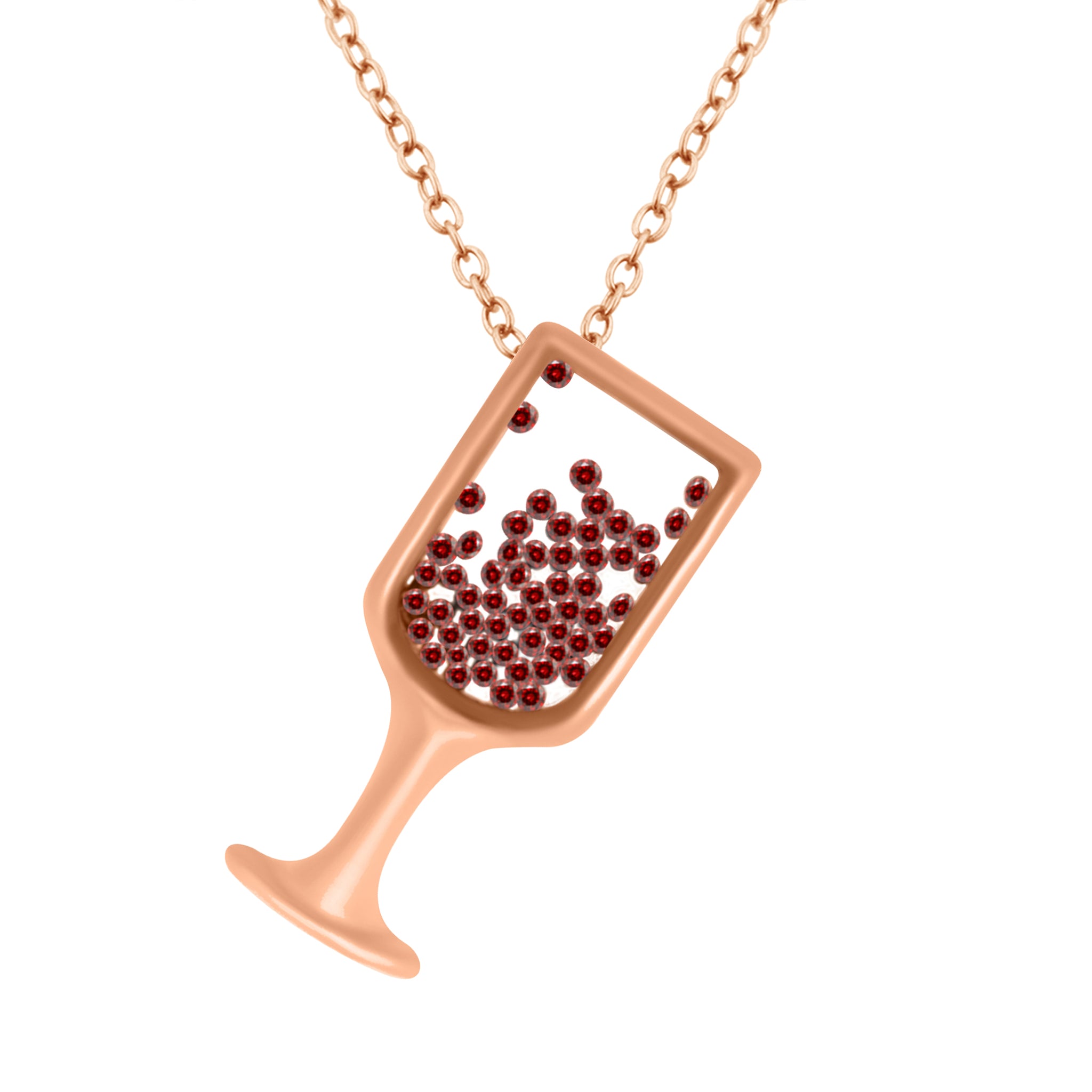 Gems Garnet Champagne Glass Pendant, 14K Rose Gold