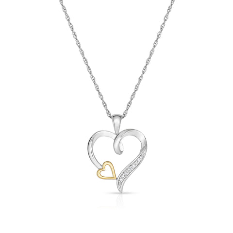 Diamond Accent Heart Necklace for Women in Rhodium Plated Sterling Silver