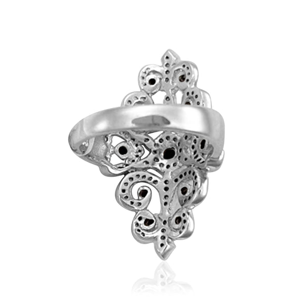 1.00 Cttw Cocktail Ring, Black and White Diamond, Sterling Silver