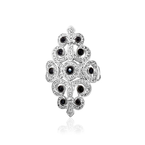 1.00 Cttw Cocktail Ring, Black and White Diamond, Sterling Silver