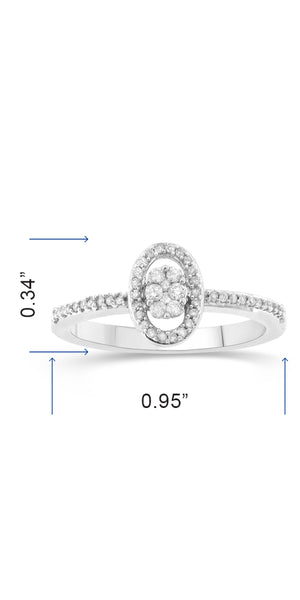 1/5 Cttw Diamond Oval Halo Promise Ring for Women in Rhodium Plated Silver